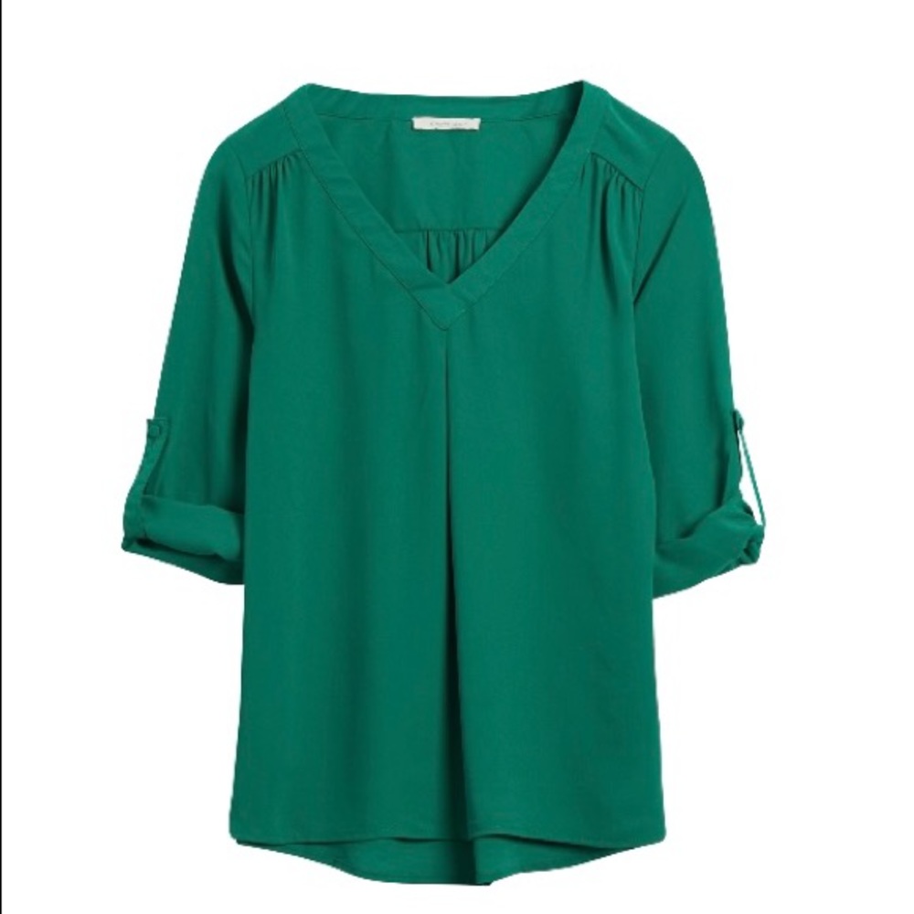 41 Hawthorn -Emerald Green- Rosa Tab Sleeve V-Neck Blouse Size XS